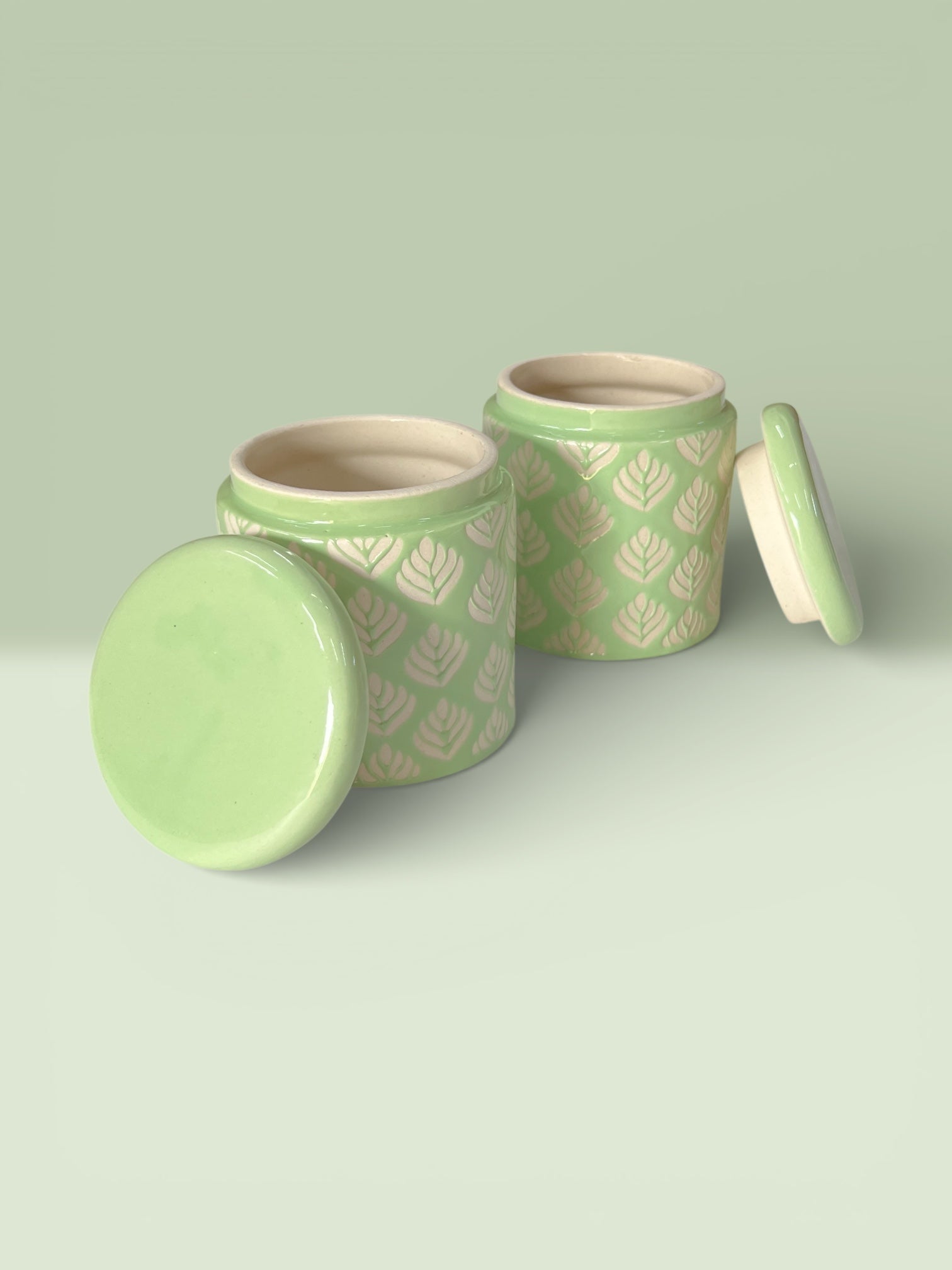 Pastel Green Design Jars Pack of 2 - Clayful Homes