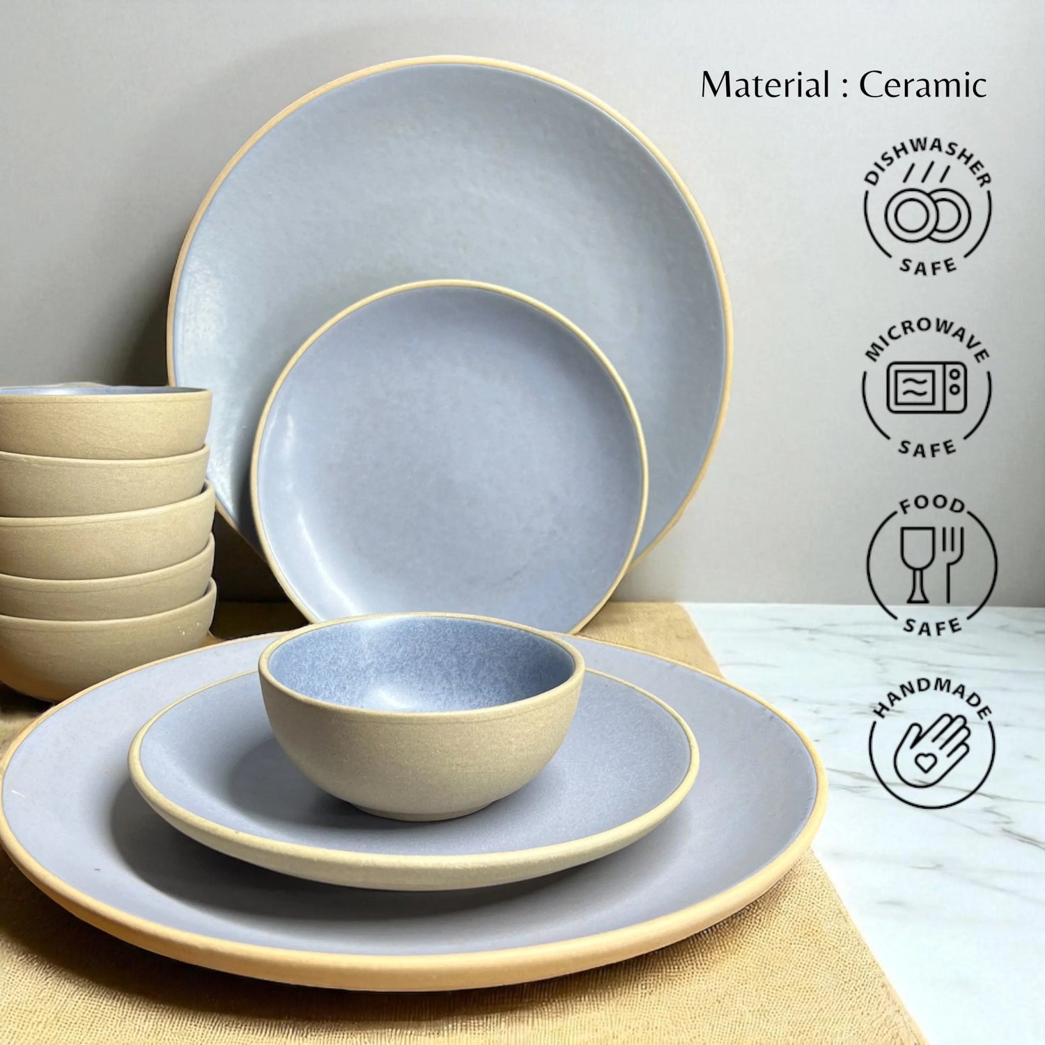Earthy Blue Dinner set (18pcs) - Clayful Homes