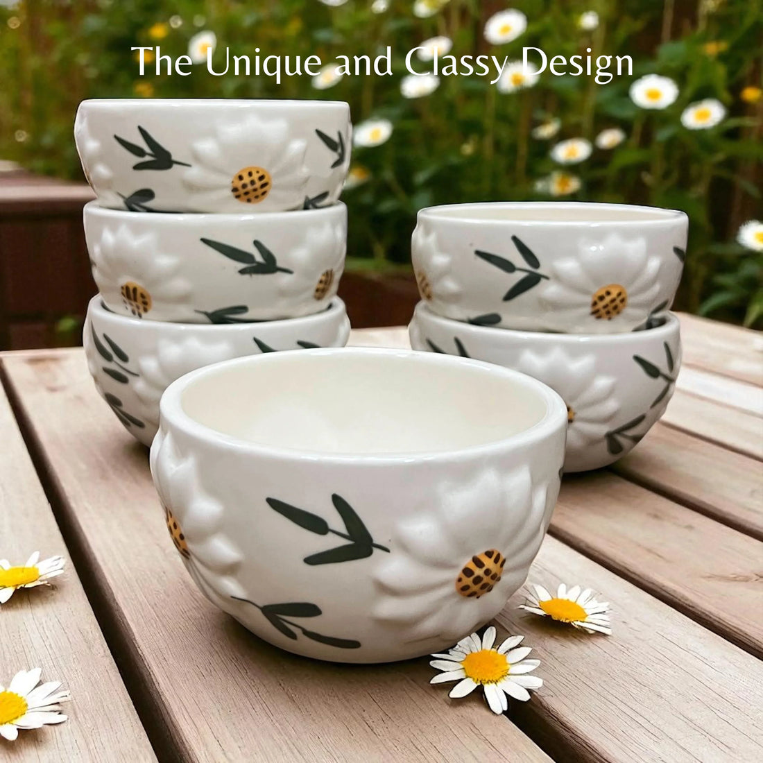 Daisy Bloom Ceramic Soup Bowl (Set of 6) - Clayful Homes