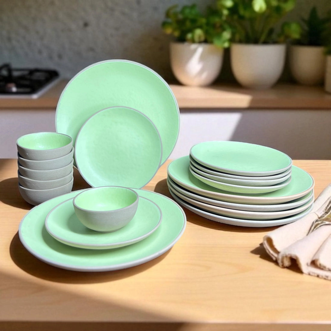 Earthy Mint Dinner set (18pcs) - Clayful Homes