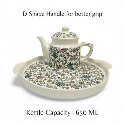 White Floral Cup Teapot Set