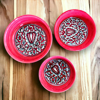 Red Mughal Art Bowl Set of 3