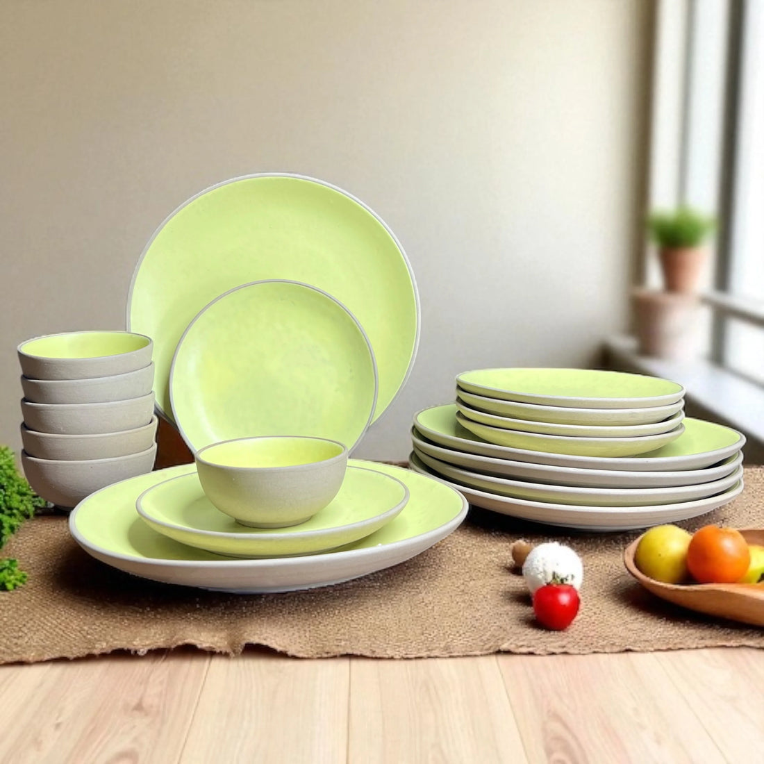 Earthy Lime Yellow Dinner set (18pcs) - Clayful Homes