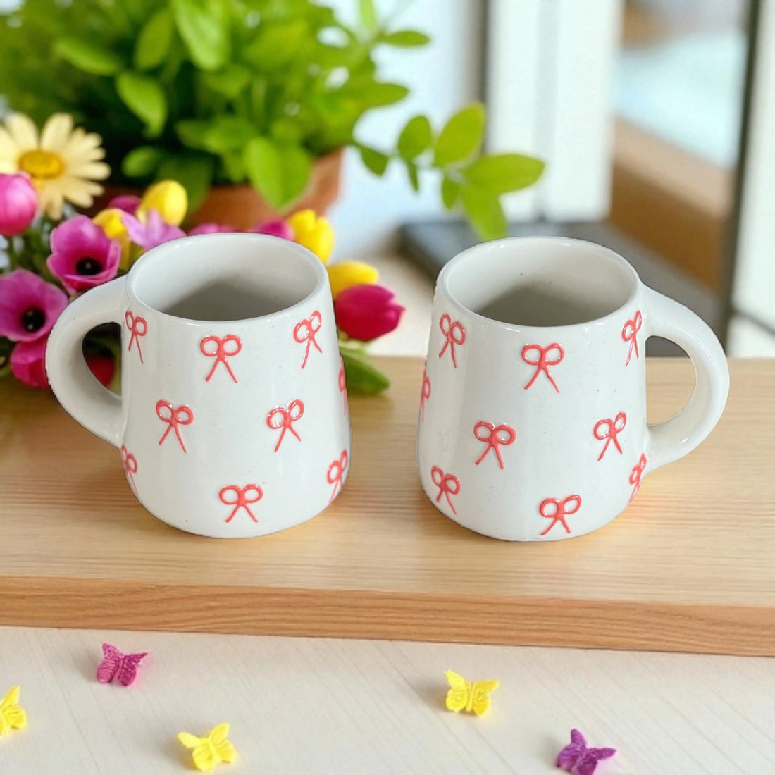 Two Pink Ribbon Mugs - Clayful Homes