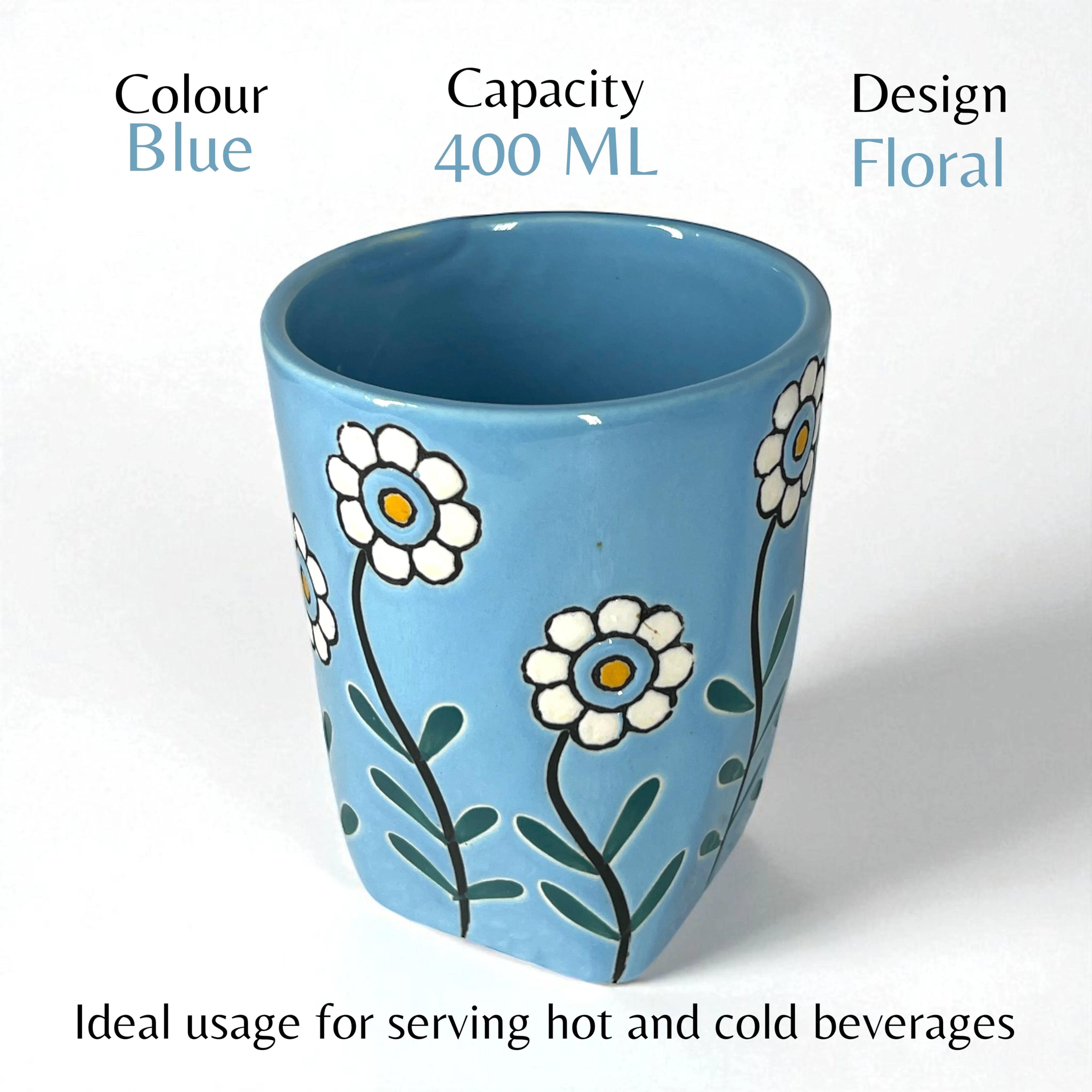 Blue Floral Glass Cups - Clayful Homes