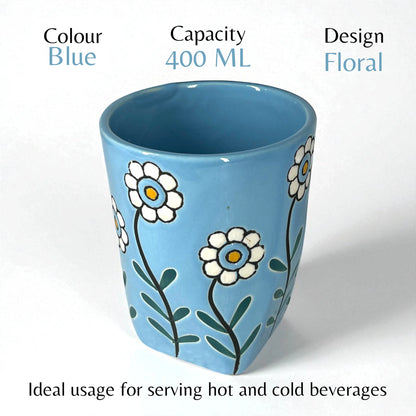 Blue Floral Glass Cups - Clayful Homes