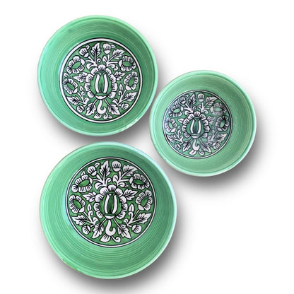 Aurora Green Mughal Art Bowl Set of 3