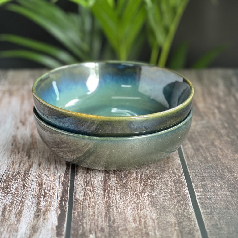 Green Stone Set of 2 Serving Bowls