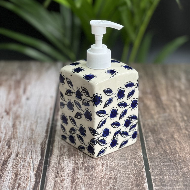 Blue Floral Soap Dispenser