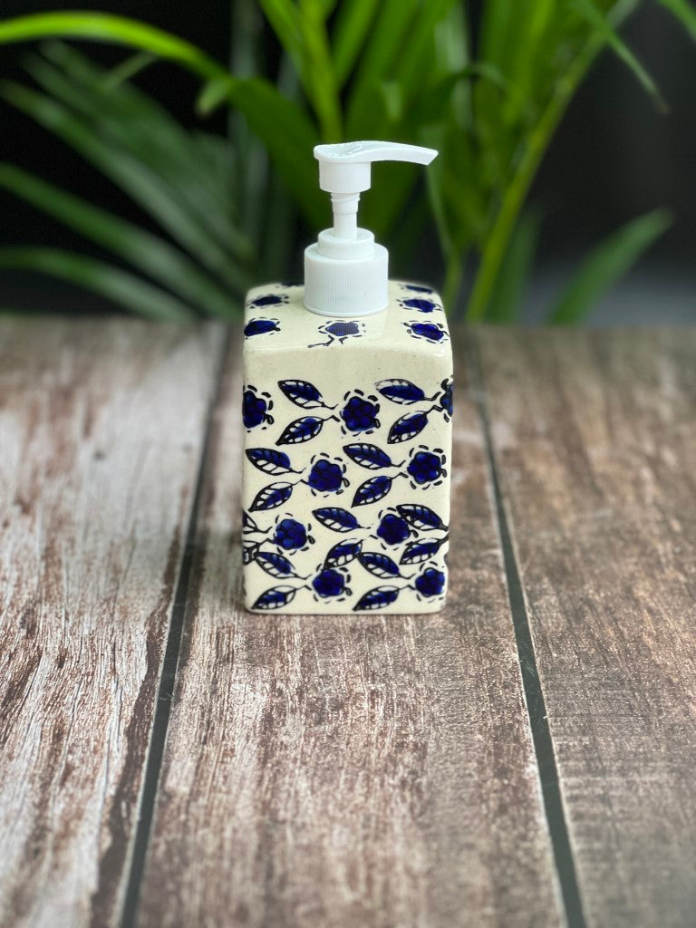 Blue Floral Soap Dispenser