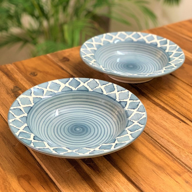 Hand Painted Ceramic Deep Starter Plates (Set of 2, Grey, 21.5 cm Diameter)