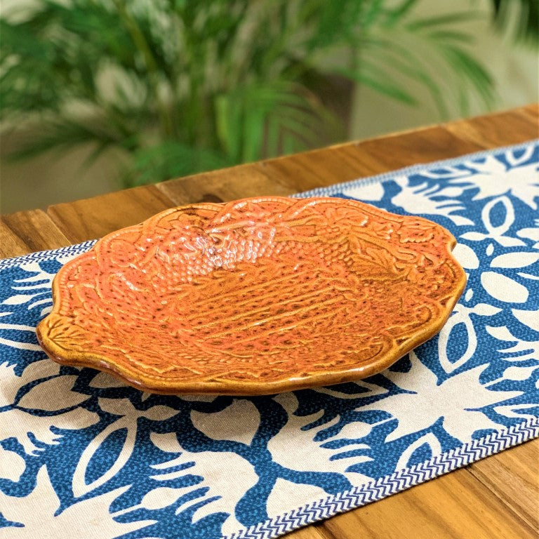 Ceramic Starter Plate Serving Platter Tray Antique (Orange , 28cm L x 18,5cm W x 3cm H )