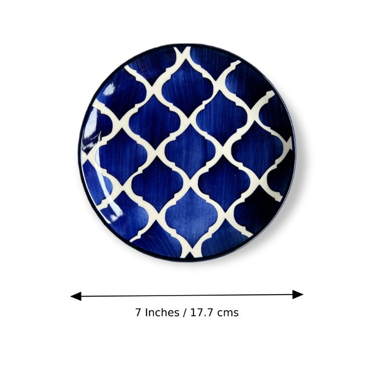 Hand Painted Side / Quarter Plates (7 Inch, Set of 6, Blue ,Microwave Safe)