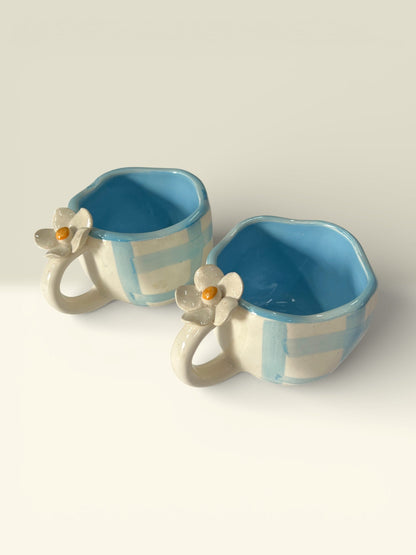 Blue Check Mugs Pack Of 2