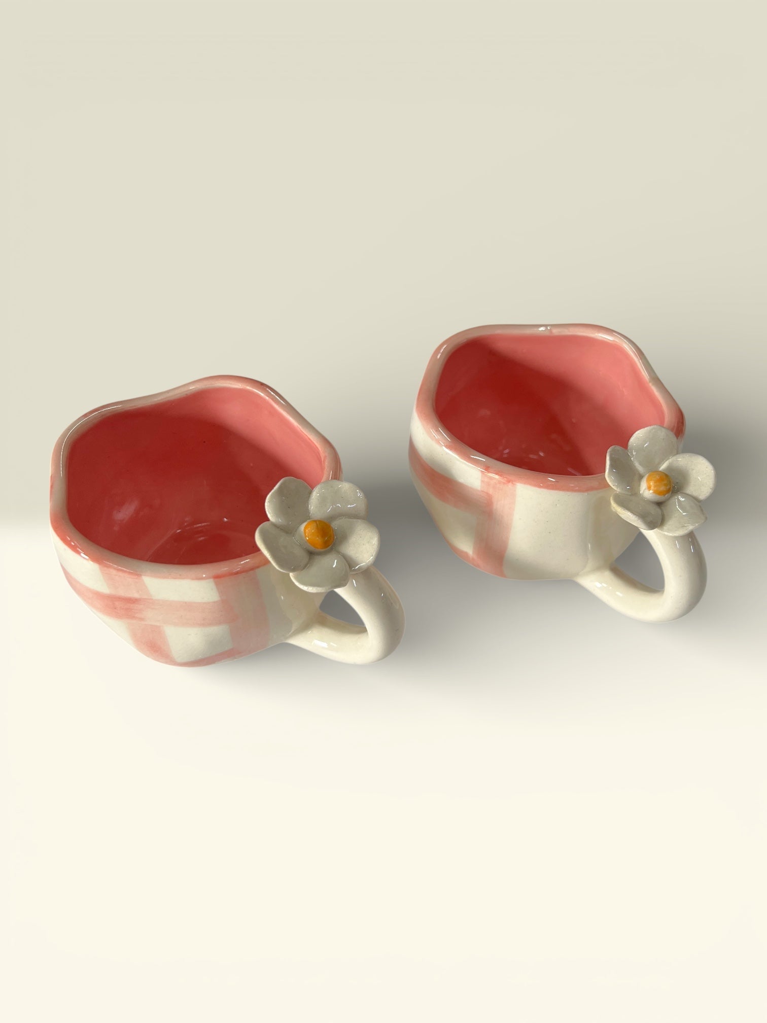 Pink Check Mugs Pack Of 2