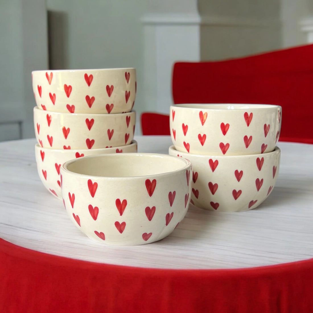 Red Heart Ceramic Soup Bowls (Set of 6)
