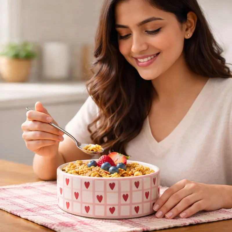 Sweet Heart Grid Flat Bowl