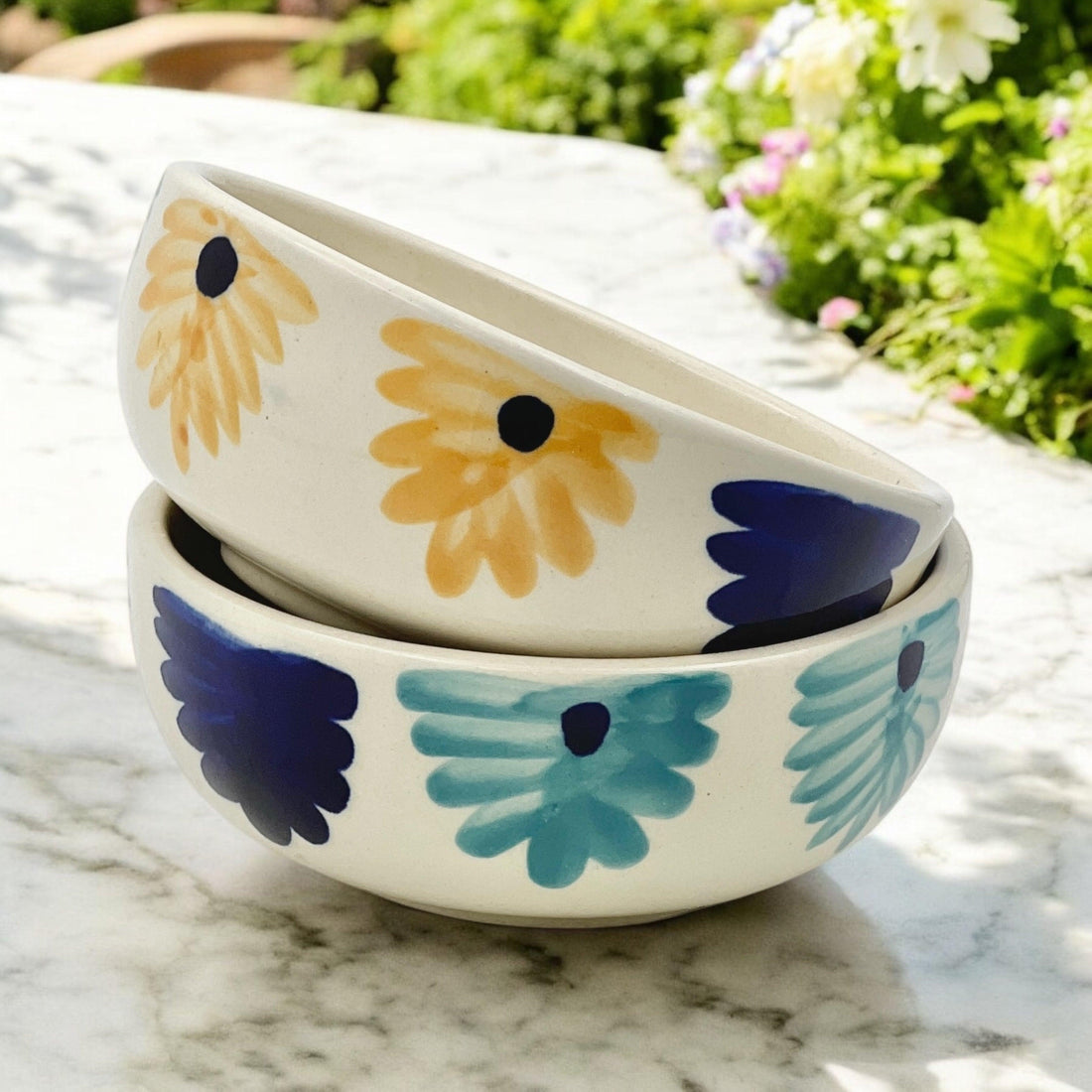 Two-Yellow-Blue-Flower-Soup-Bowls -Clayfulhomes