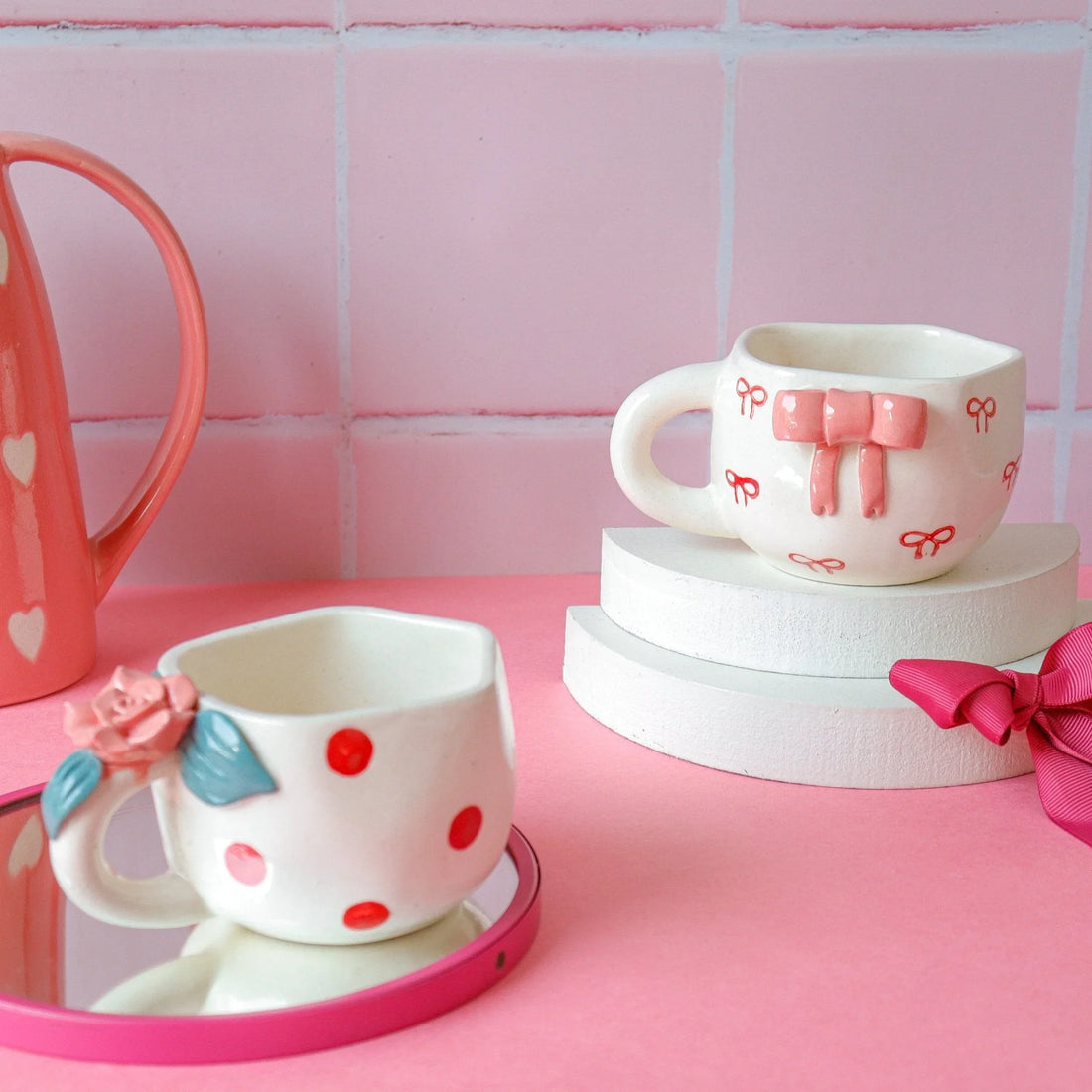 Bow and Roses Coffee Mugs Duo - Clayful Homes