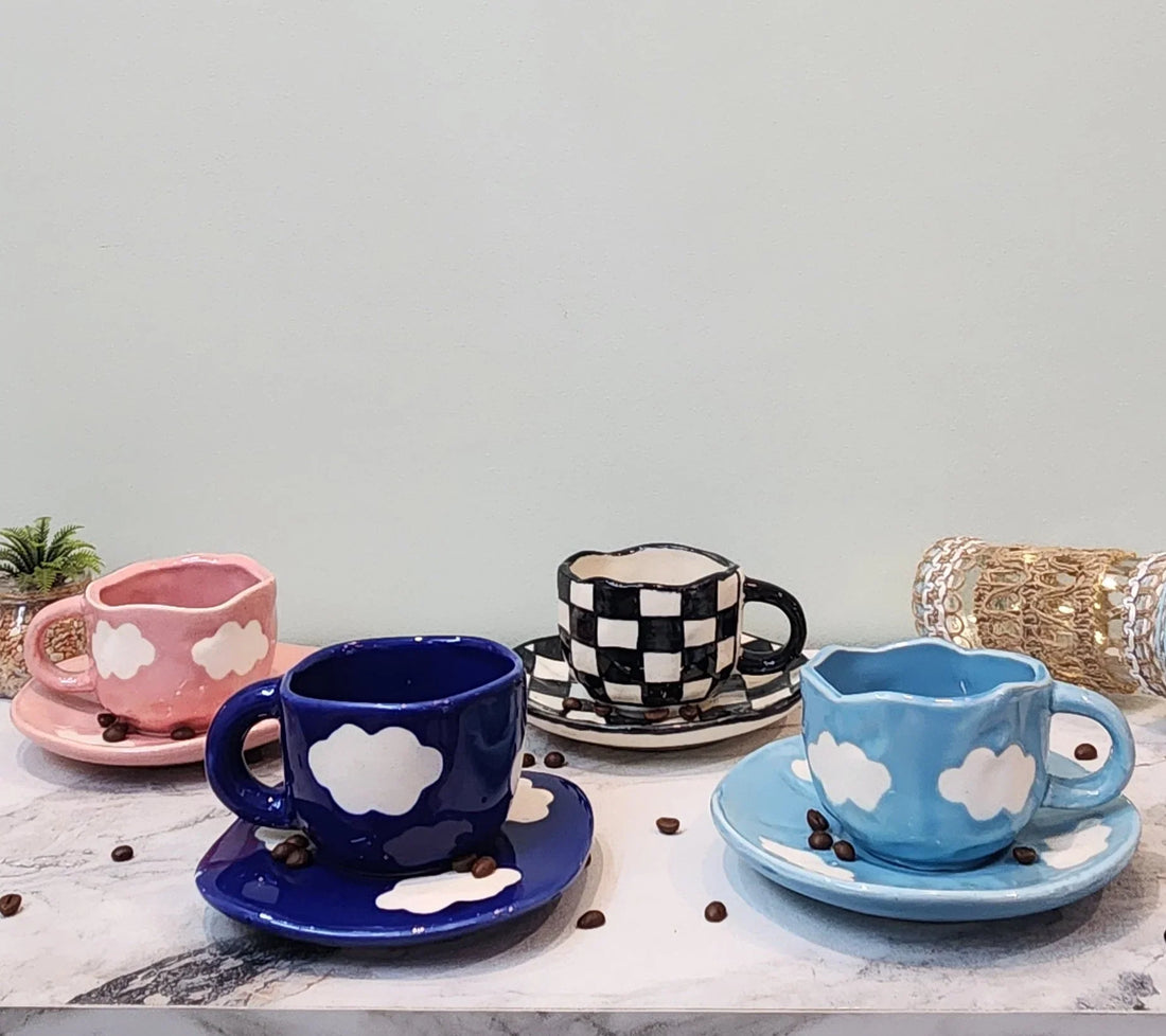 Get 4 @ Cost of 3! Ceramic Coffee &amp; Tea Designer Mugs with Saucer